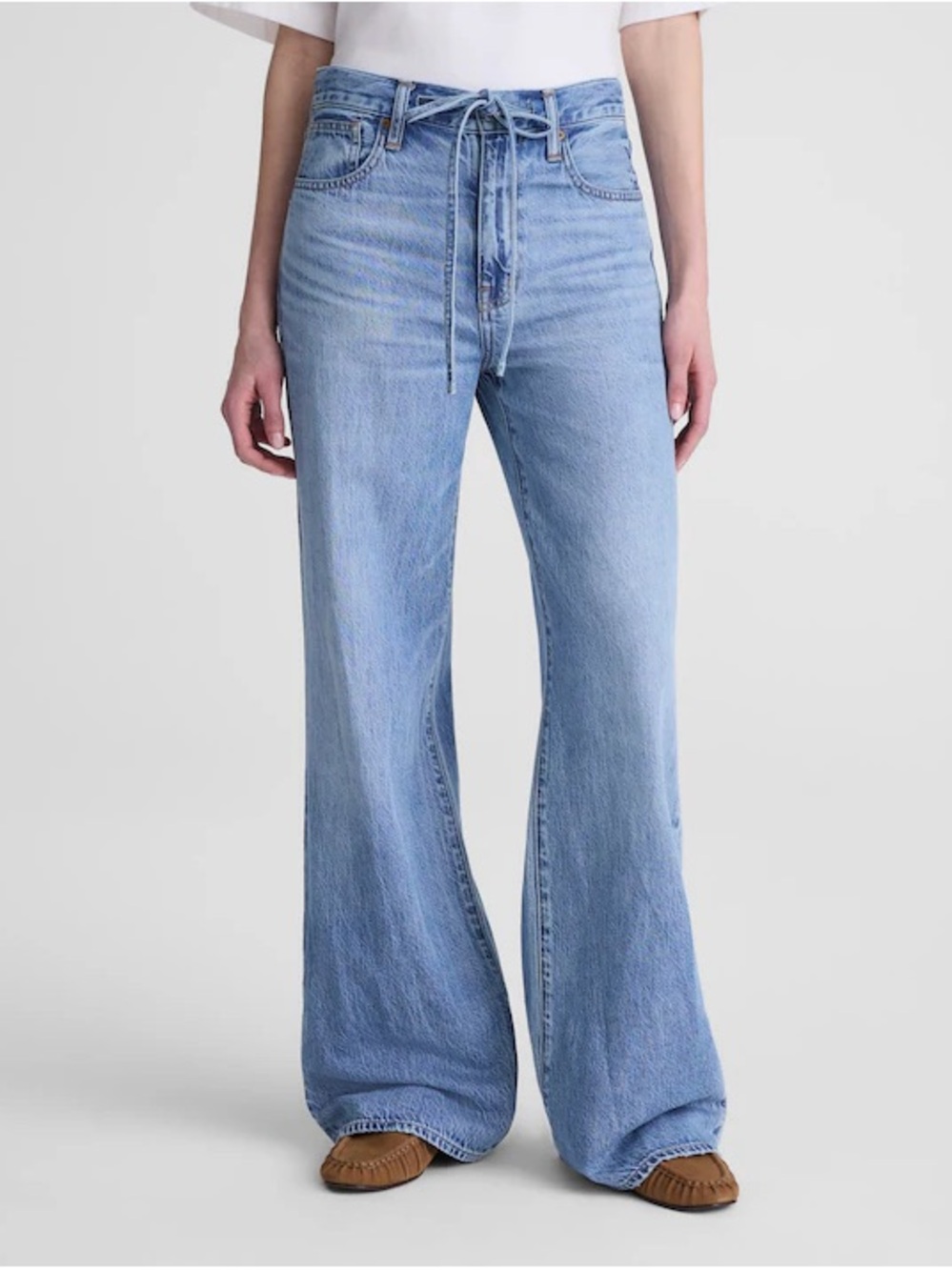 MADEWELL • The Ultimate Wide-Leg Jean in Airy Denim size 28 tie waist high rise